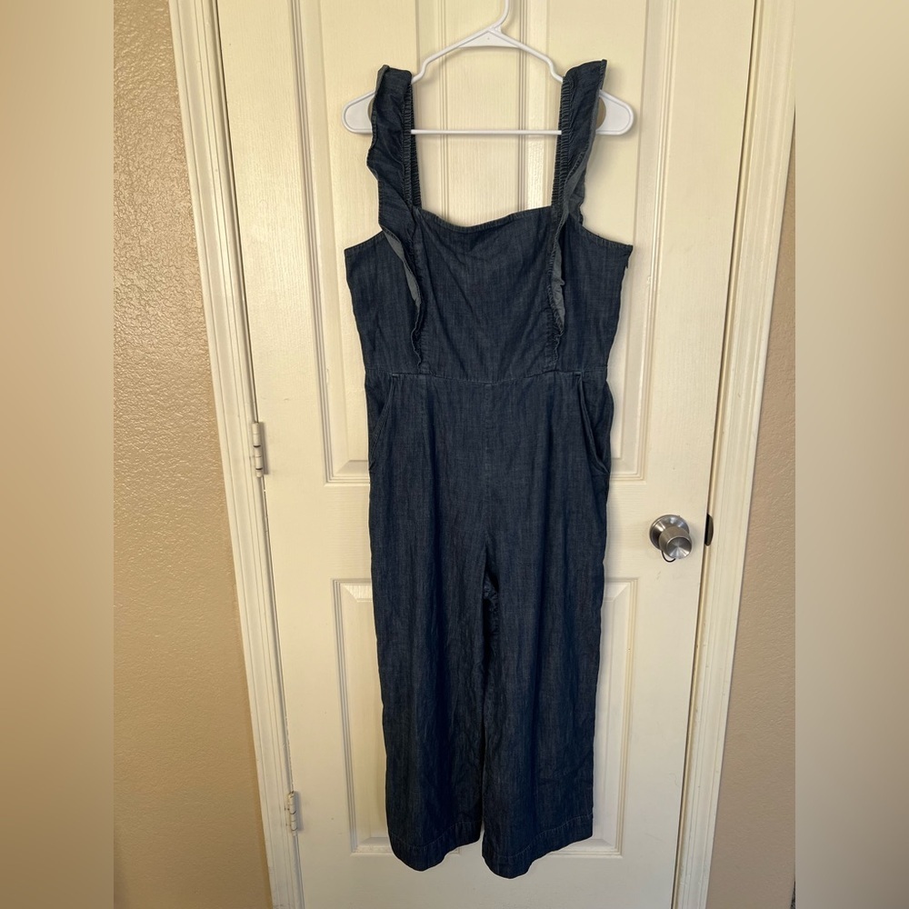 GAP Denim Jumpsuit Ruffle Apron Wide Leg Size 12